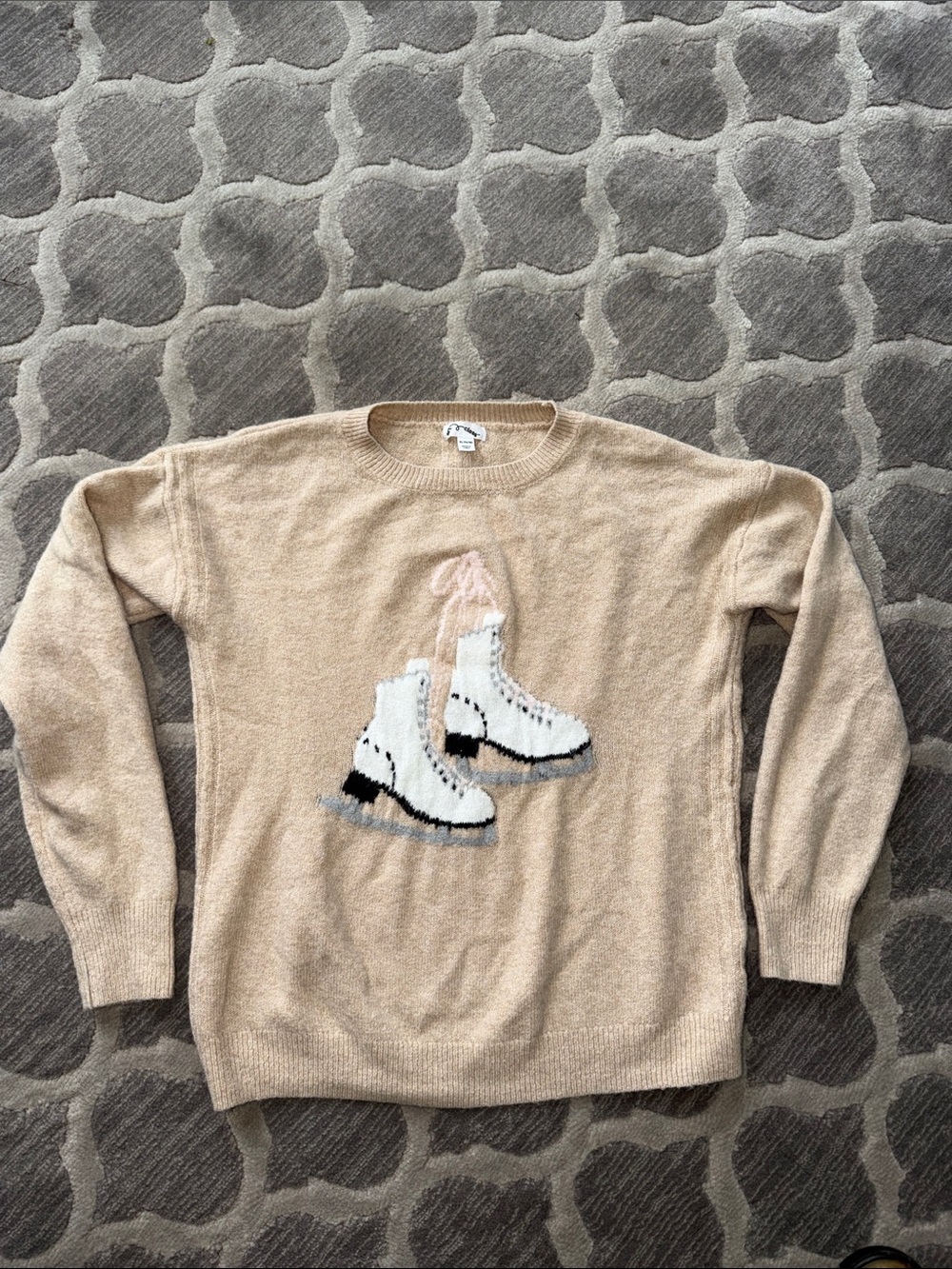 art class Beige Crewneck Sweater with White Ice Skate Graphic
